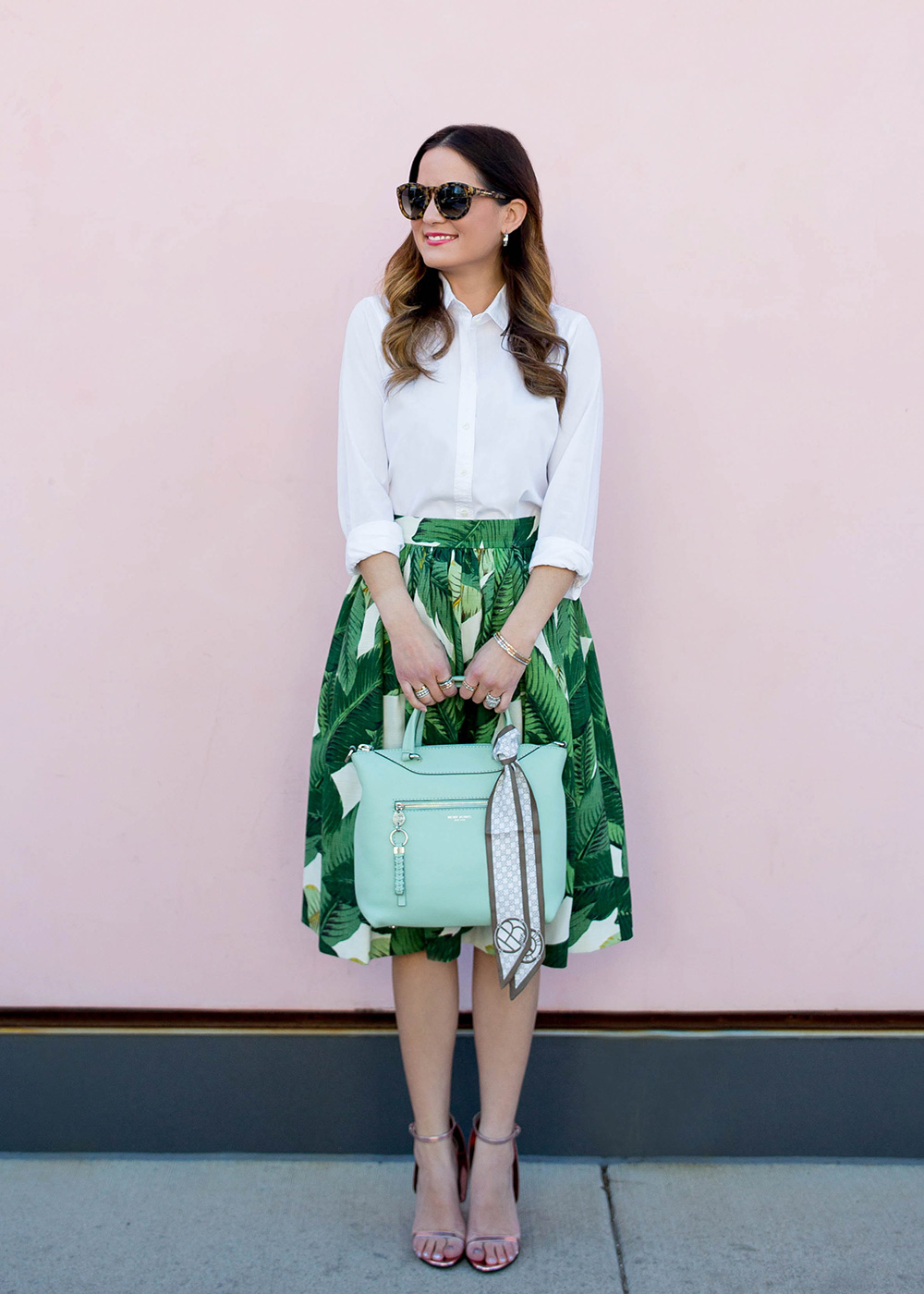 Leaf Print Midi Skirt