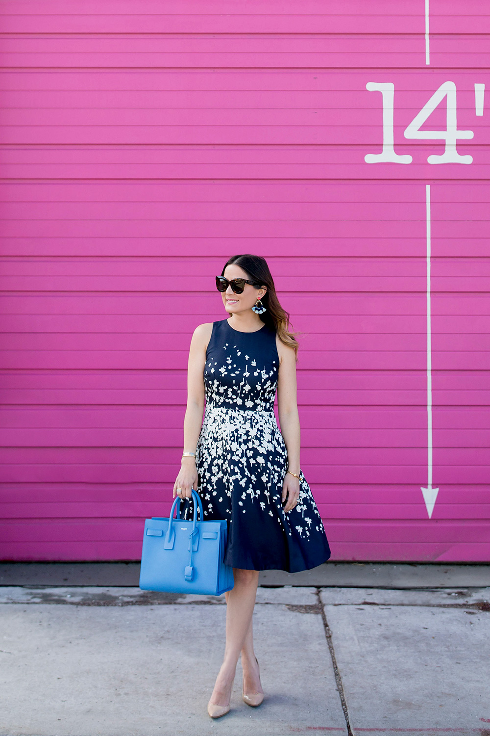 Navy Floral Fit and Flare Dress