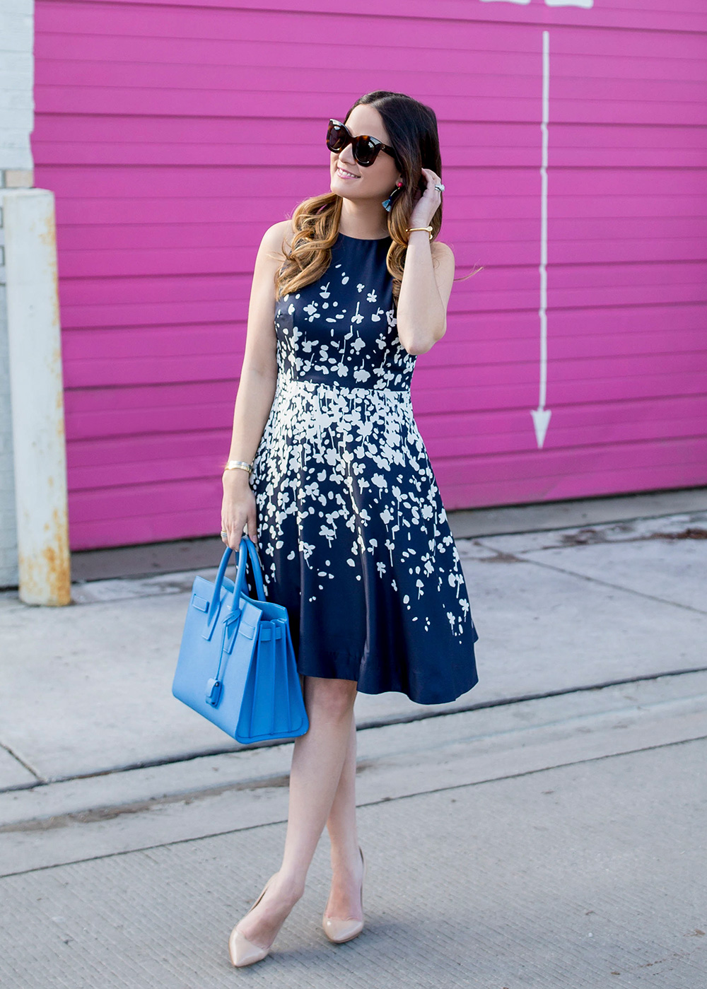 Navy Floral Fit and Flare Dress