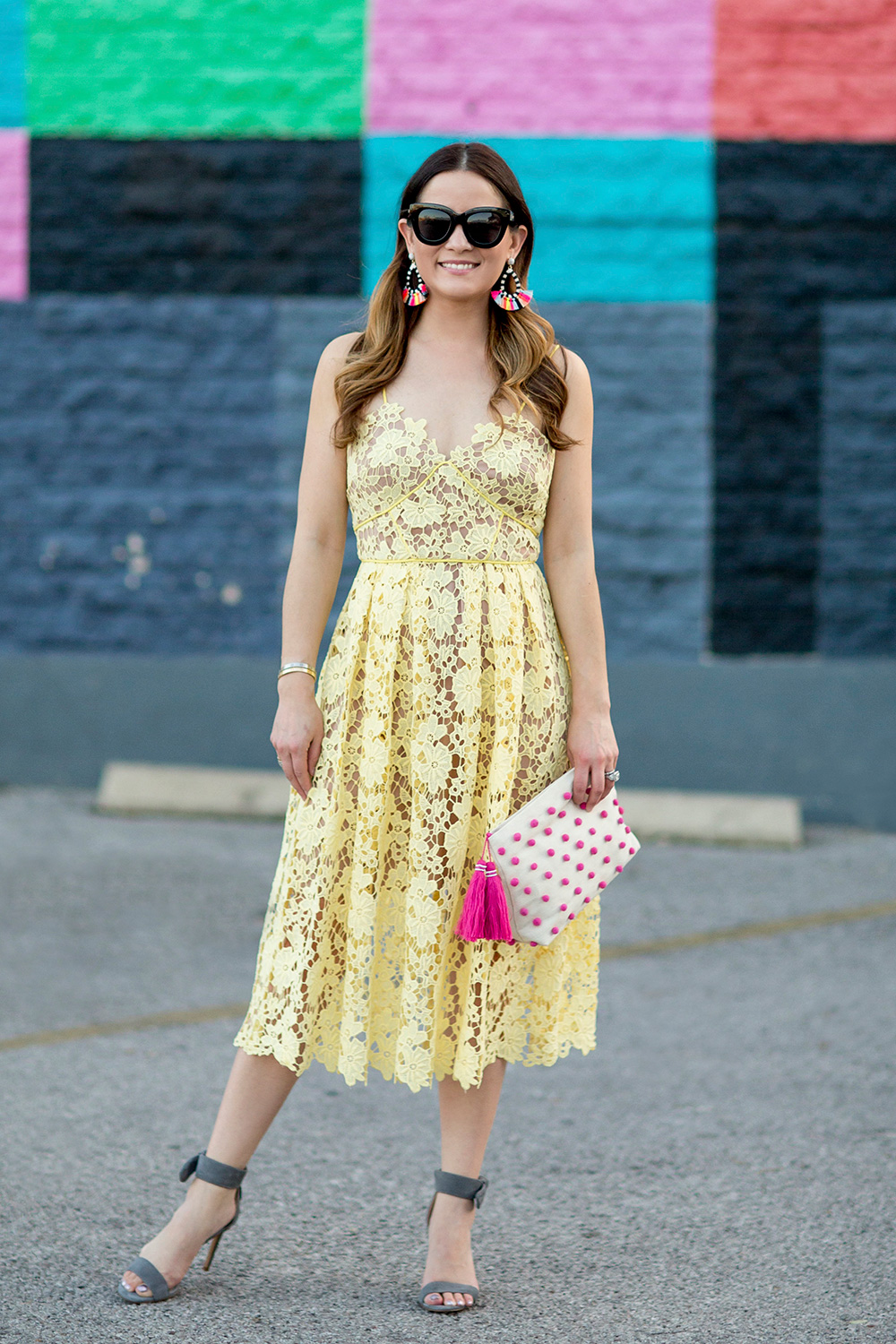 Nordstrom Yellow Lace Midi Dress