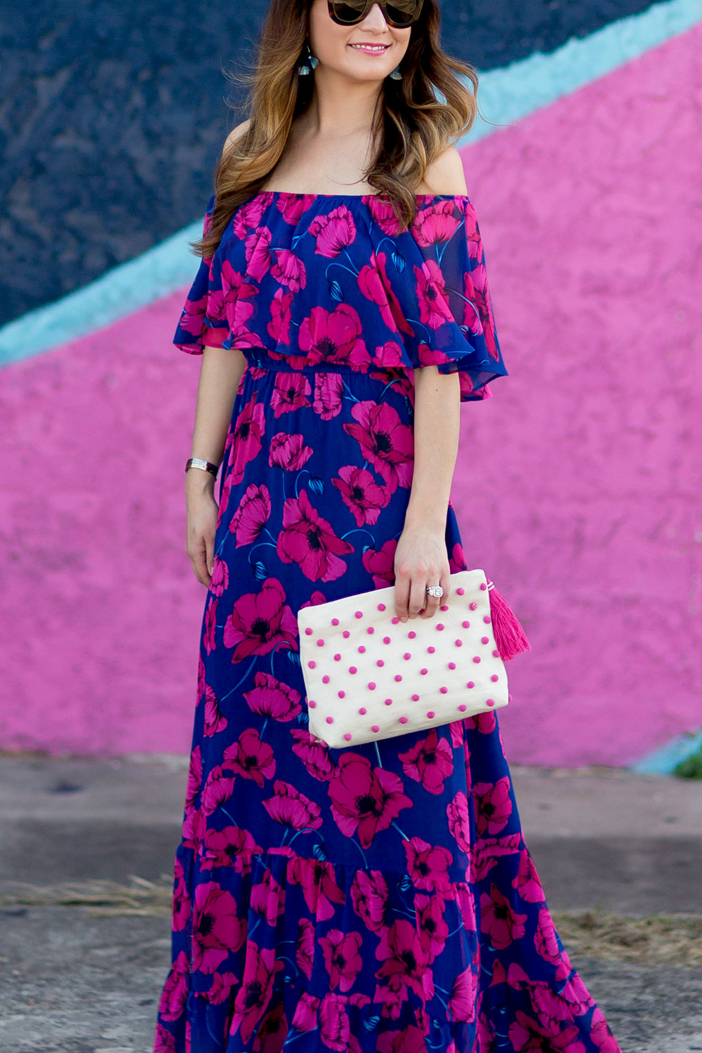Pink and Blue Floral Maxi Dress