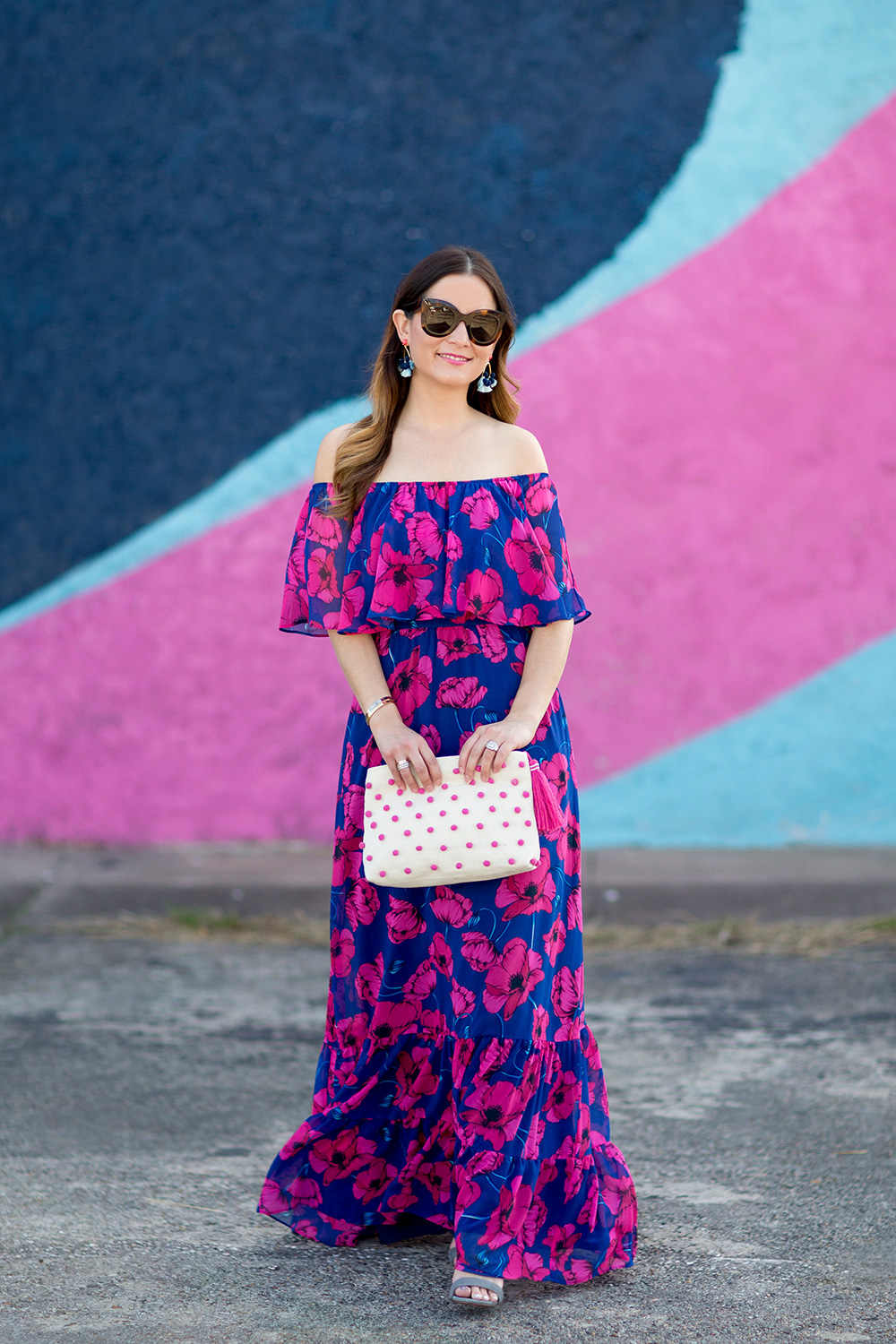 Pink Floral Off Shoulder Dress