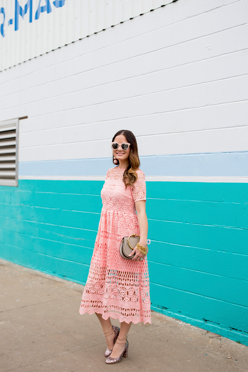 Pink Lace Midi Dress