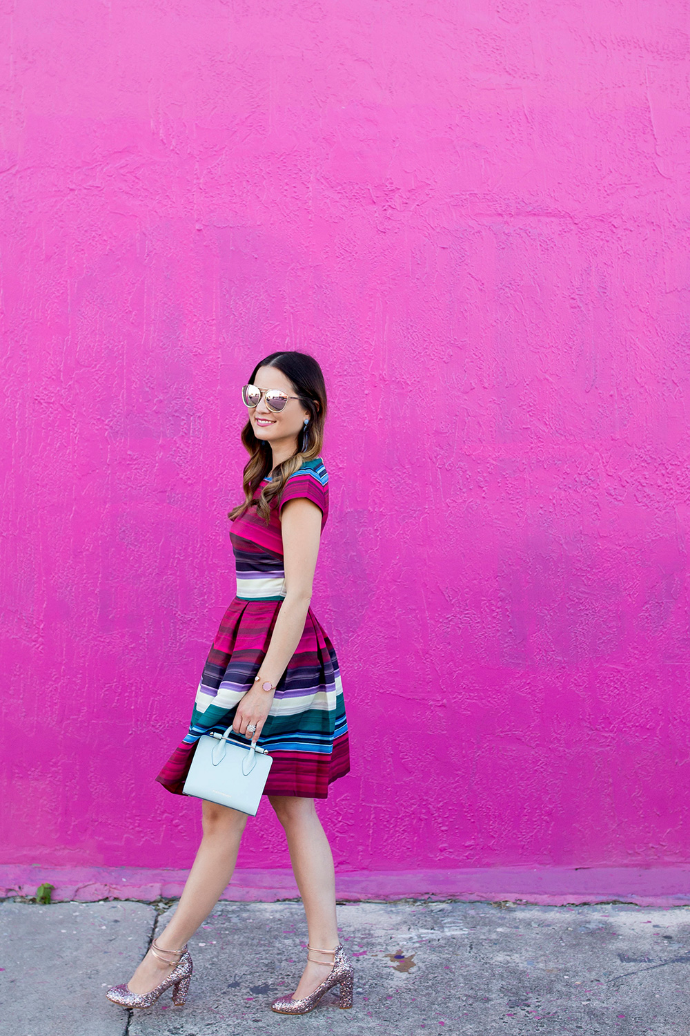 Pink Stripe Fit Flare Dress