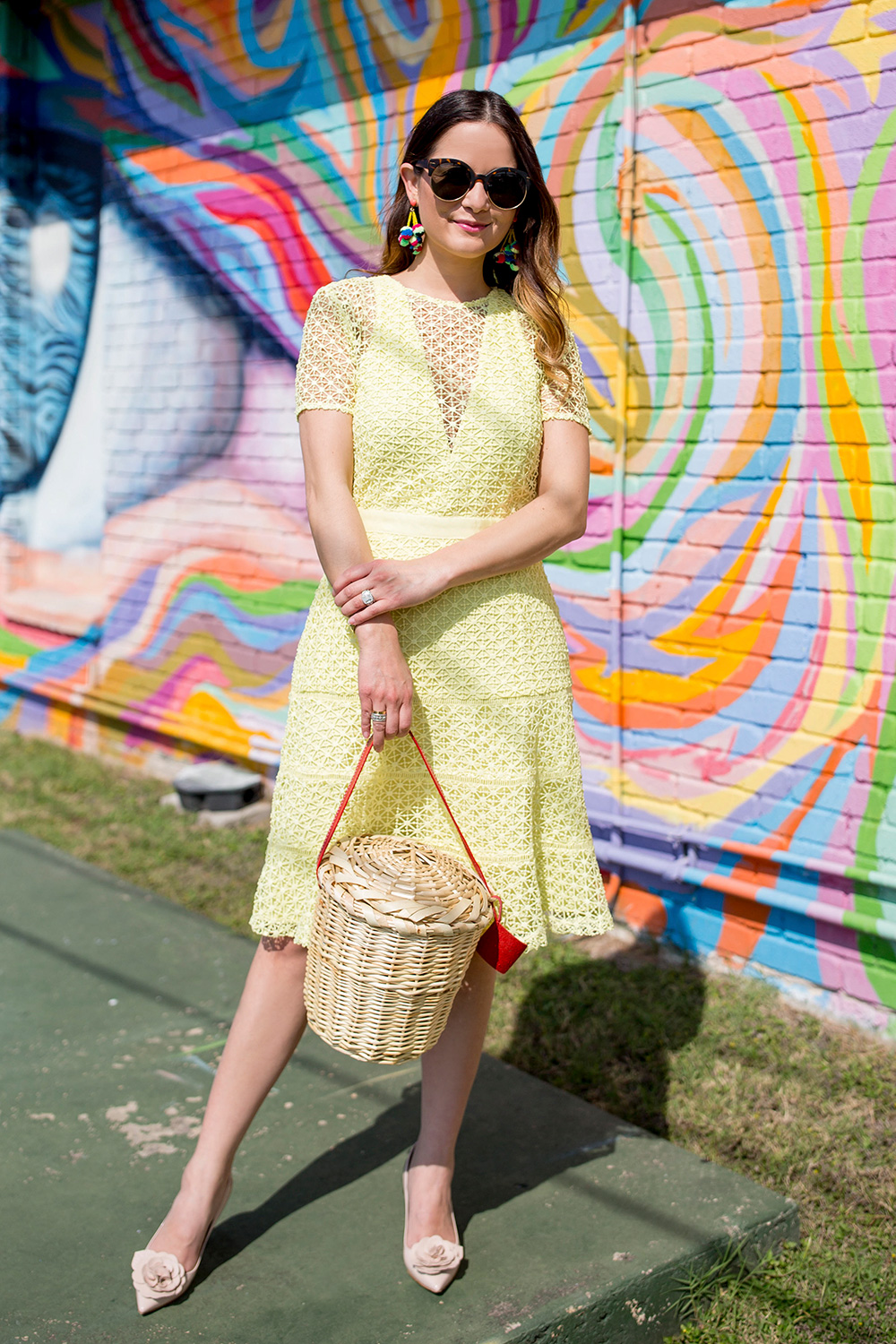 Yellow Lace Fit Flare Dress