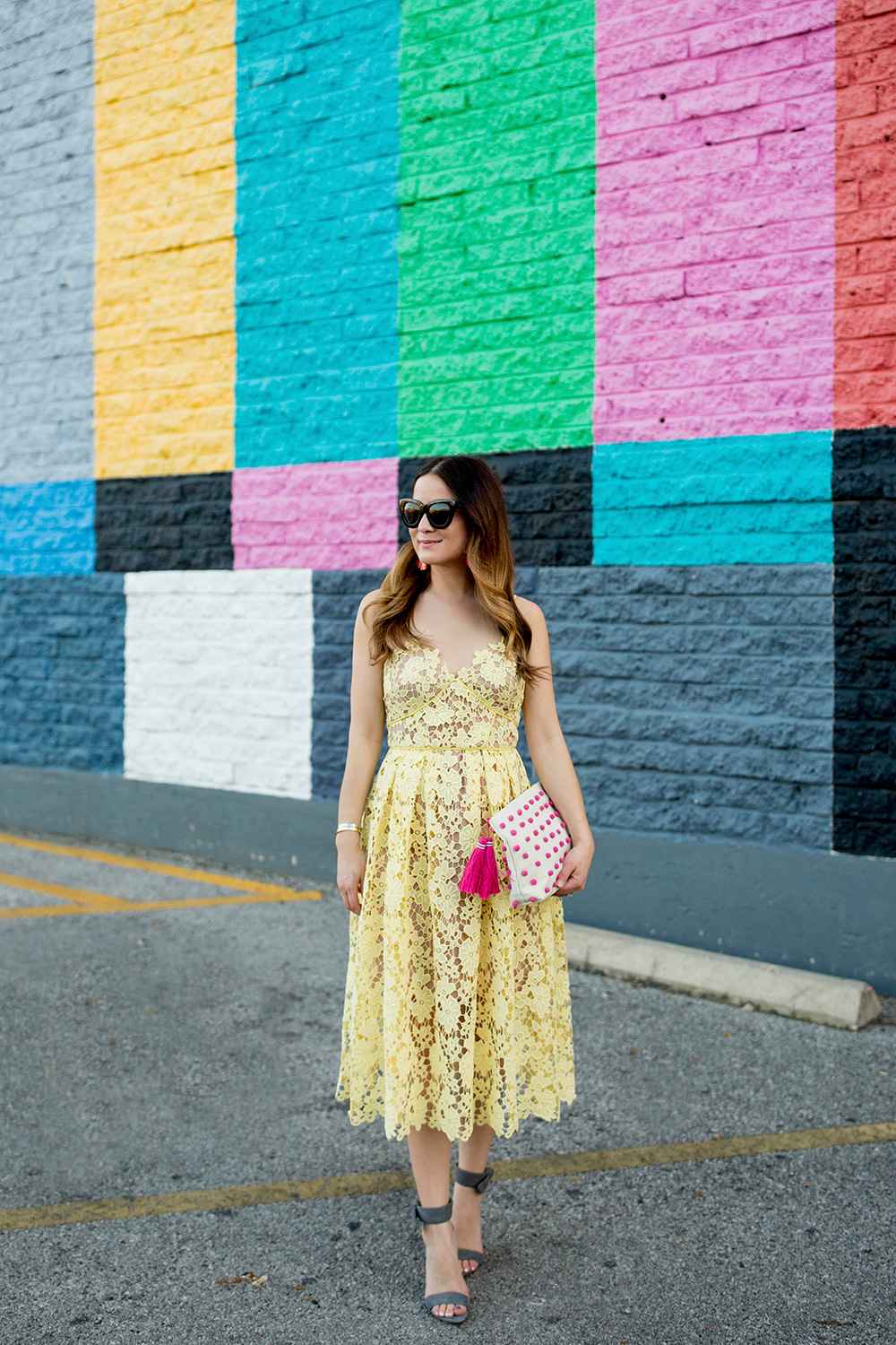 Yellow Lace Midi Dress