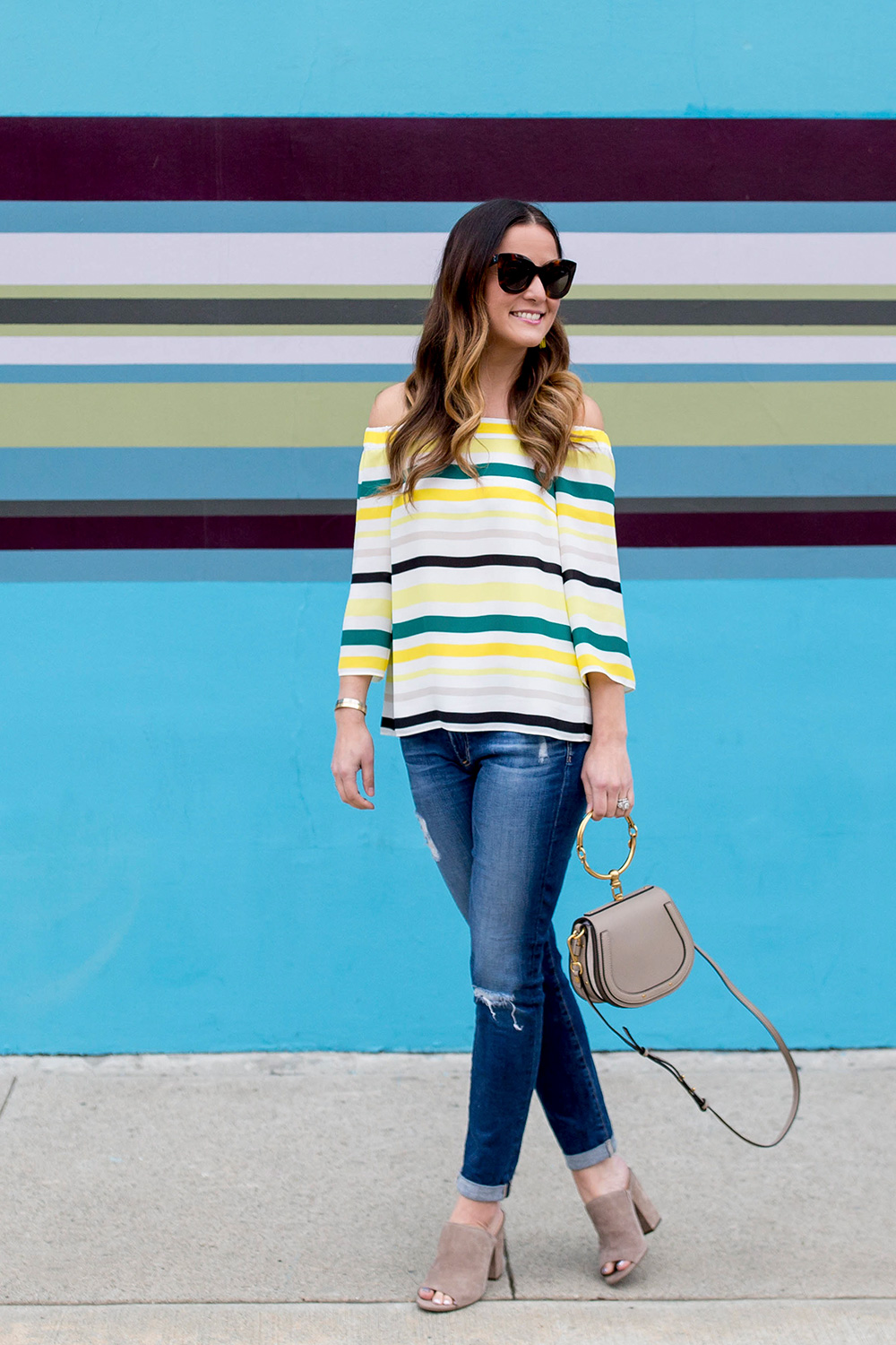 Yellow Stripe Off The Shoulder Top