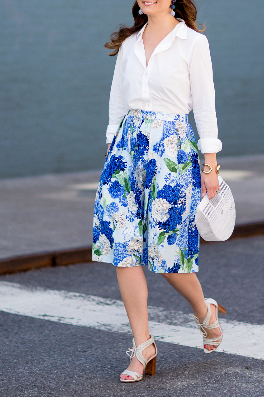 Hydrangea Print Midi Skirt