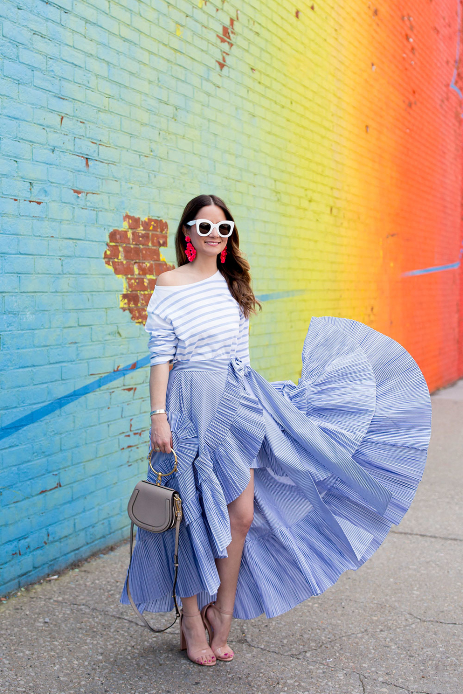 J Crew Blue Stripe Ruffle Skirt