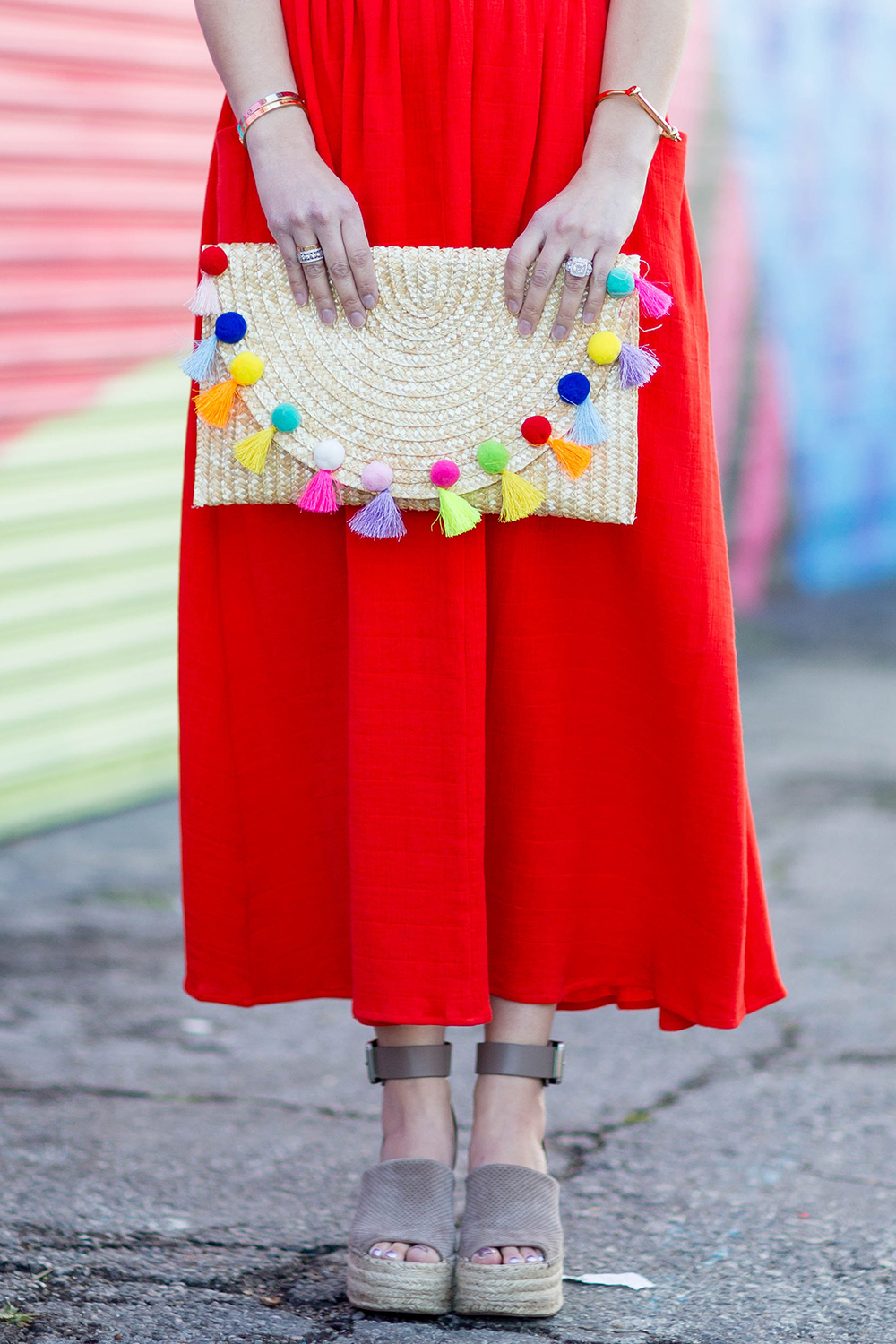 Multicolor Pompom Clutch