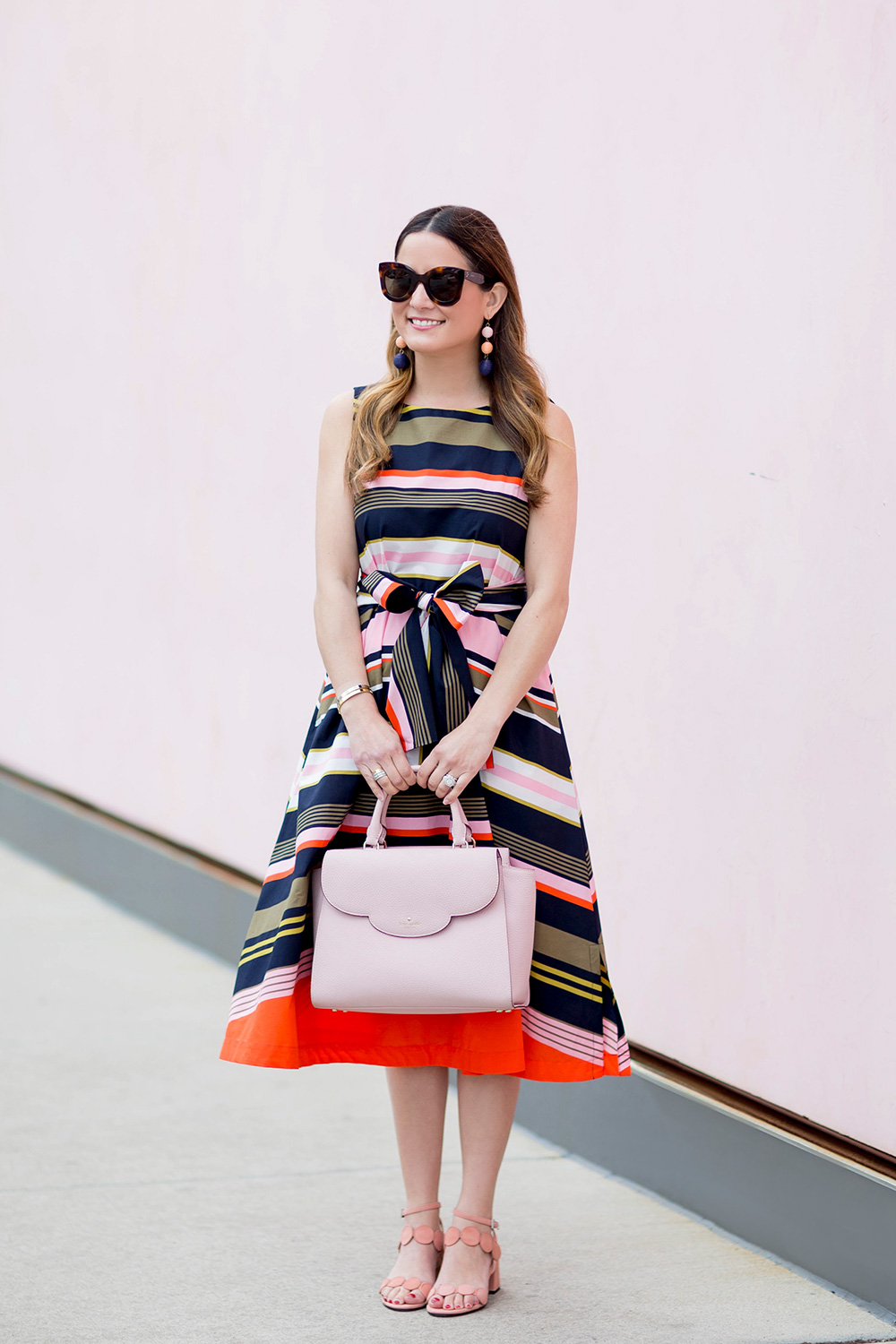 Multicolor Stripe Fit and Flare Midi Dress
