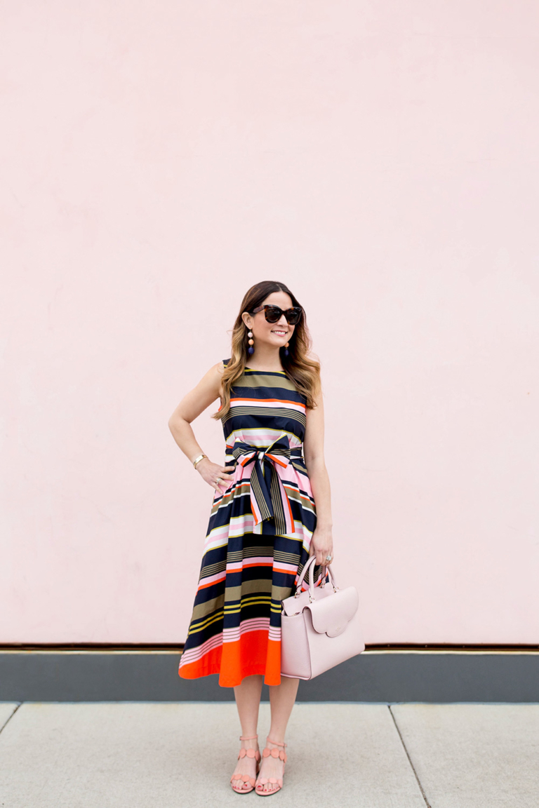 Multicolor Stripe Fit and Flare Midi Dress