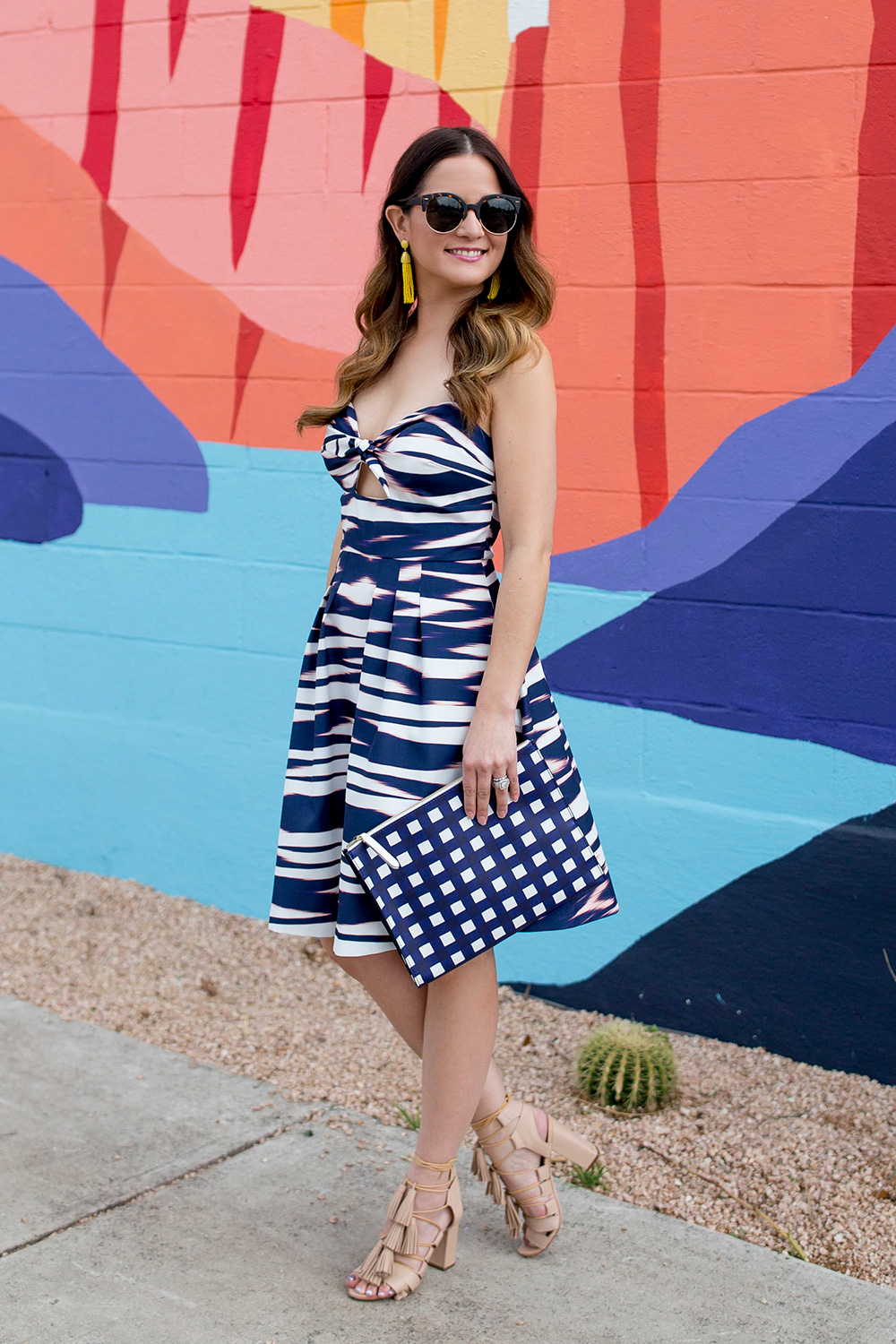Navy White Fit Flare Dress