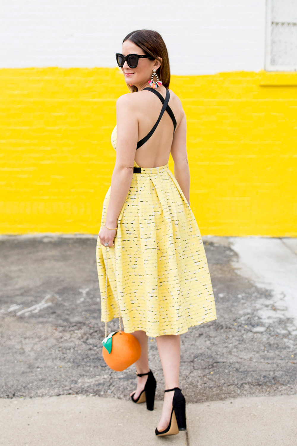 Backless Yellow Lace Dress