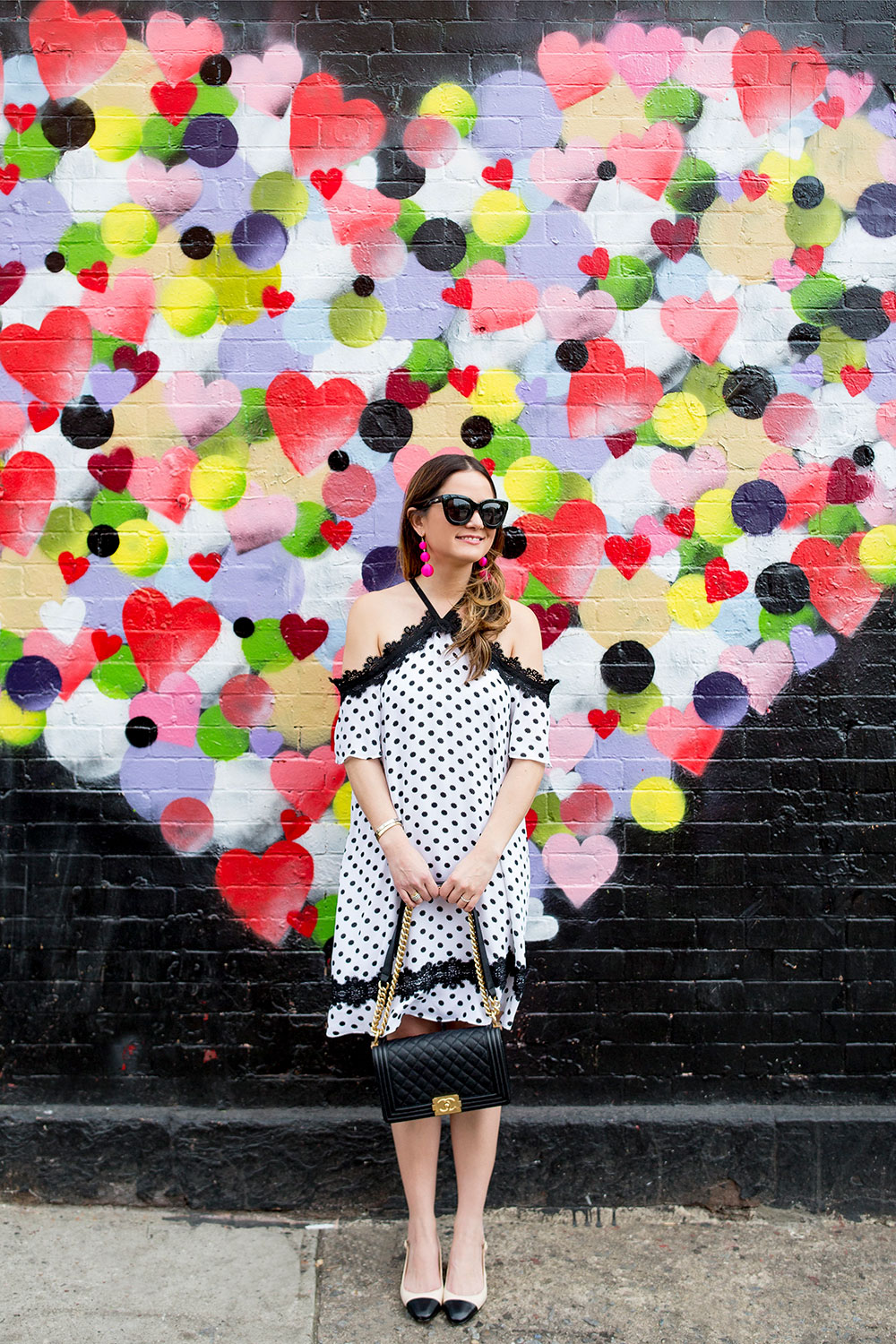 Black White Polka Dot Cold Shoulder Dress