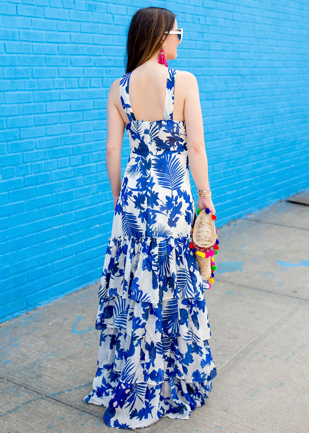 Blue Floral Ruffle Maxi Dress