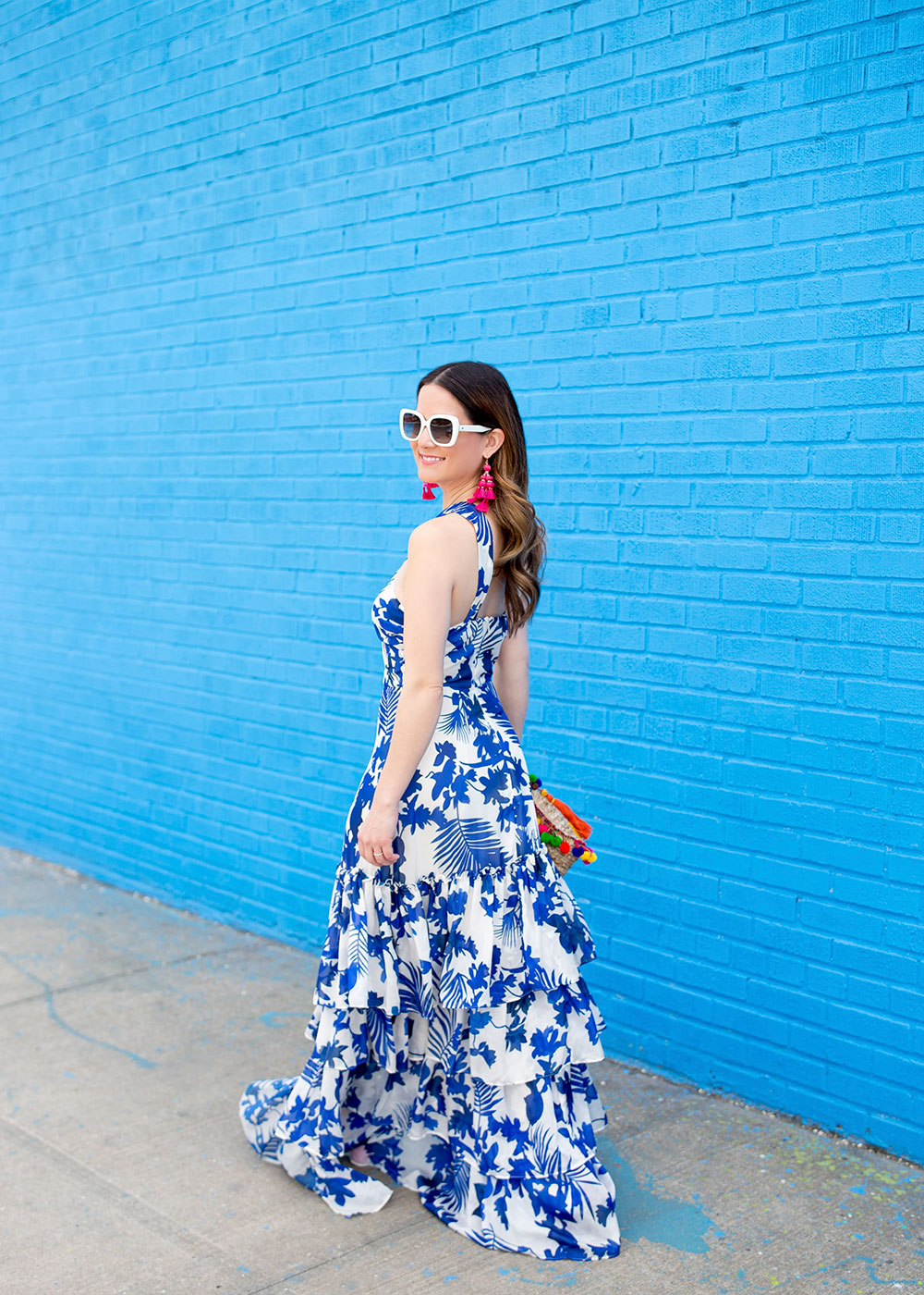 Blue White Print Maxi Dress