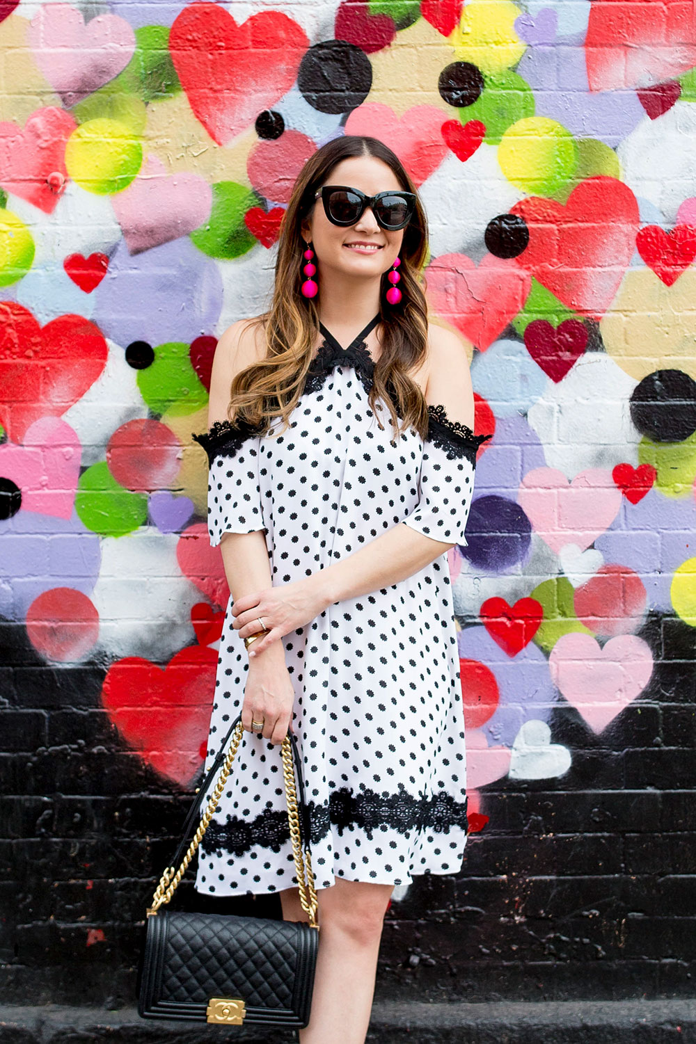 CeCe Polka Dot Cold Shoulder Dress