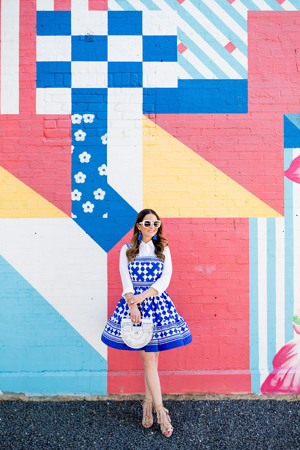 Kate Spade Blue White Fit Flare Dress