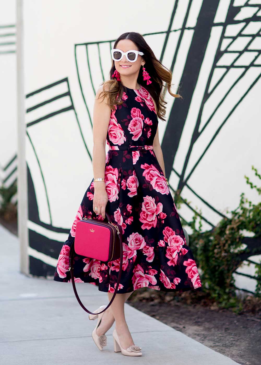 Kate Spade Rose Print Midi Dress