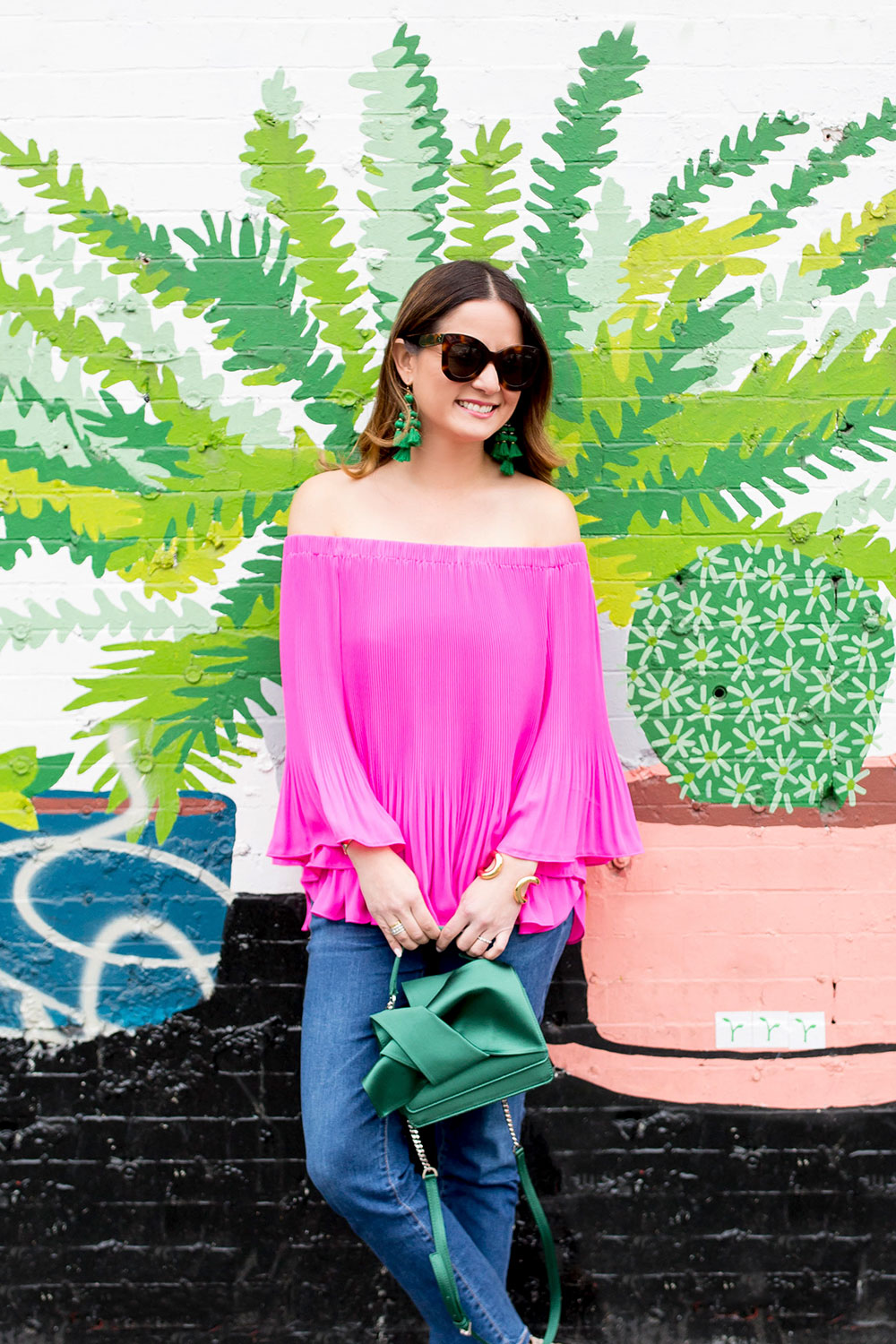 Pink Pleated Off Shoulder Top