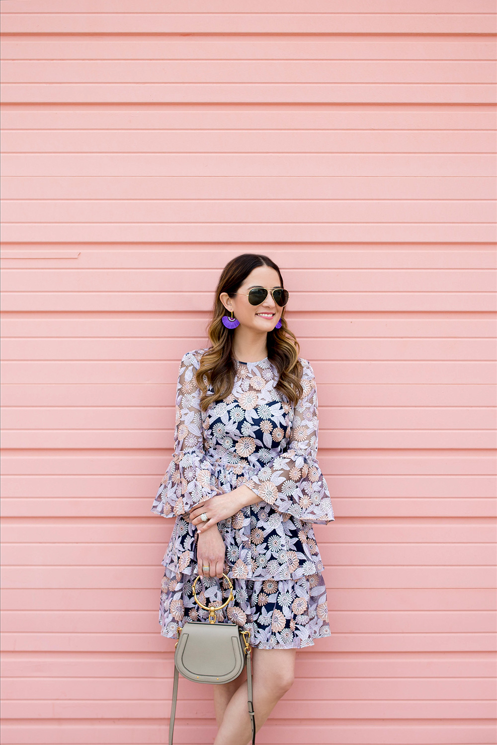 Purple Lace Bell Sleeve Dress