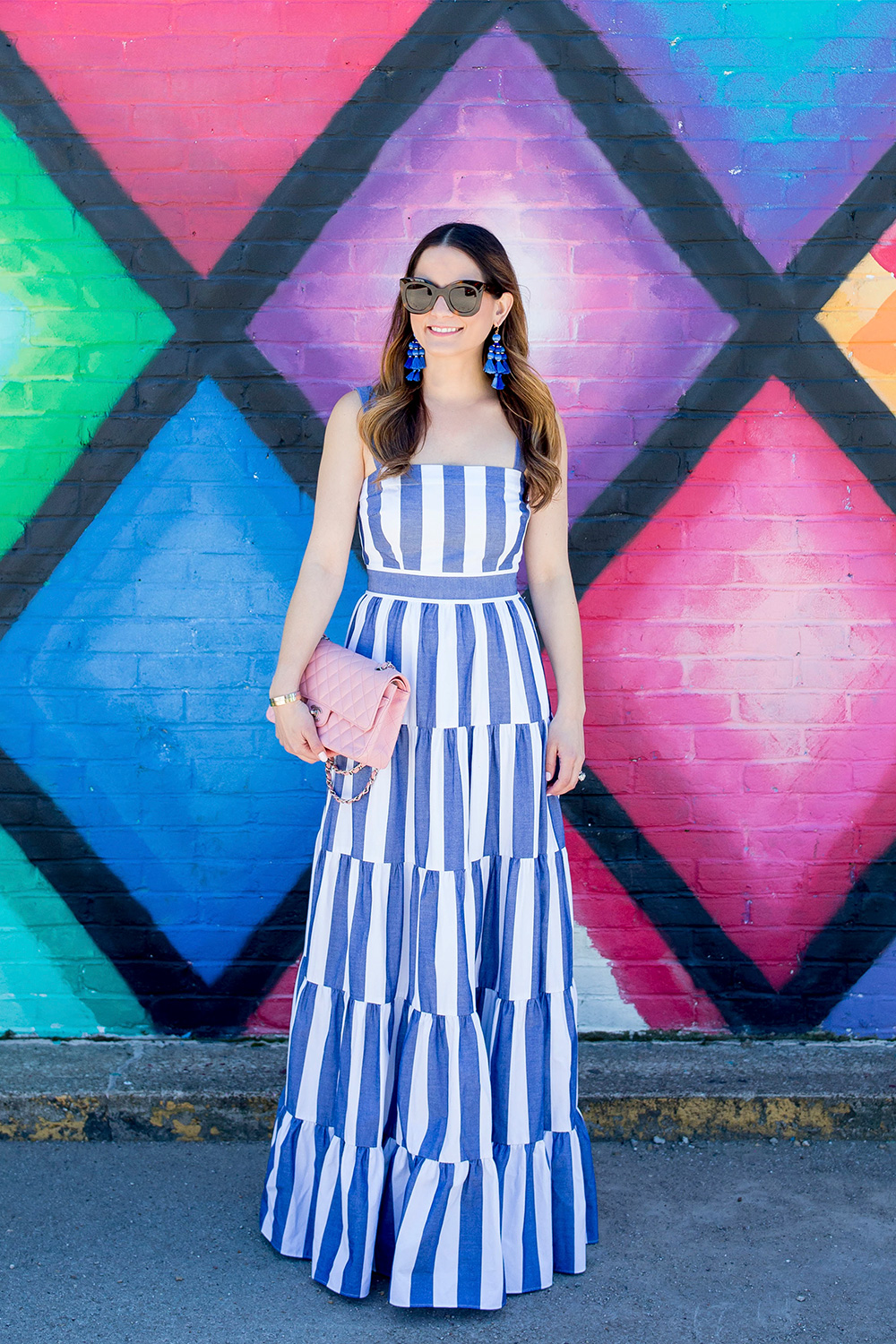 blue striped maxi dress