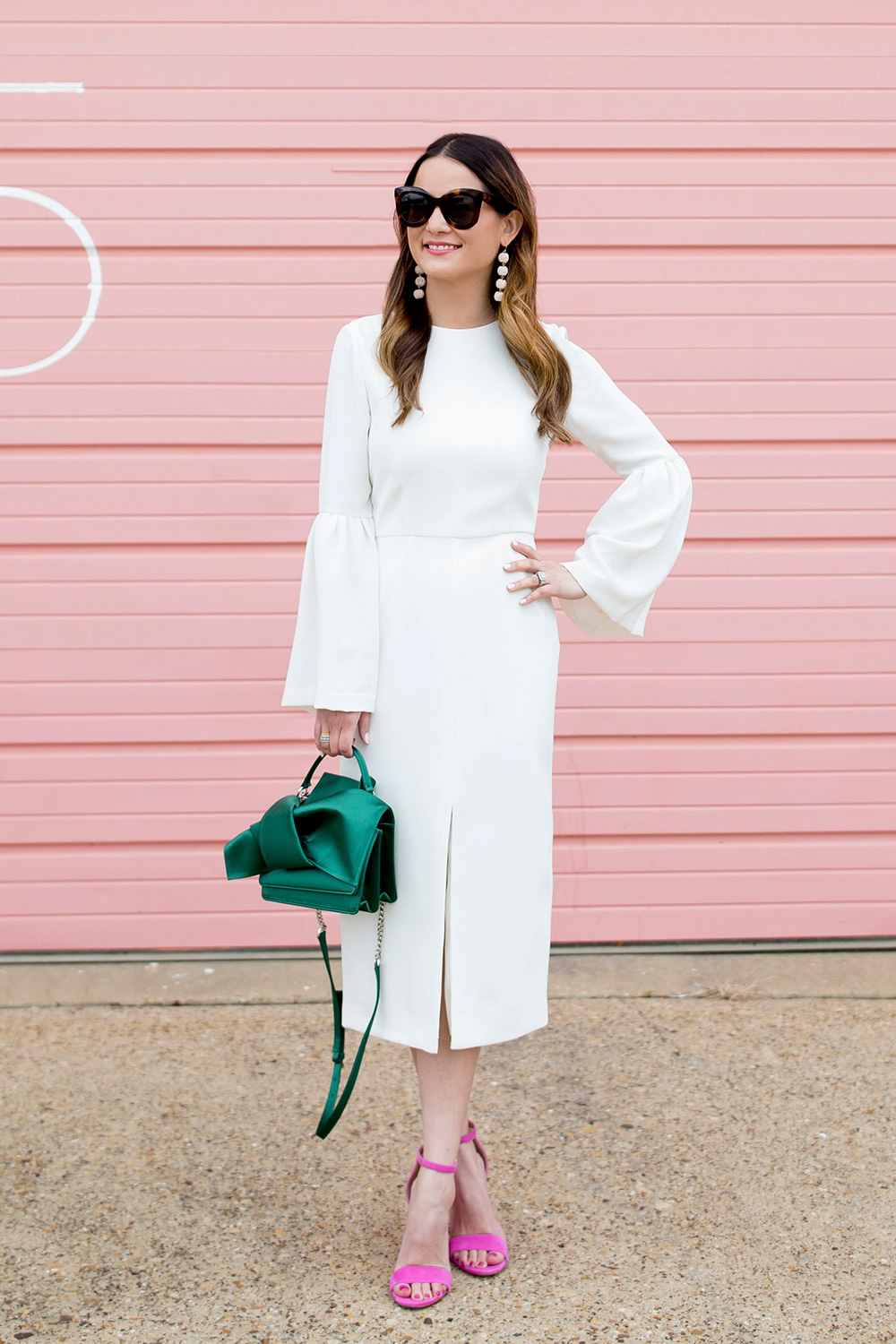 White Bell Sleeve Midi Dress