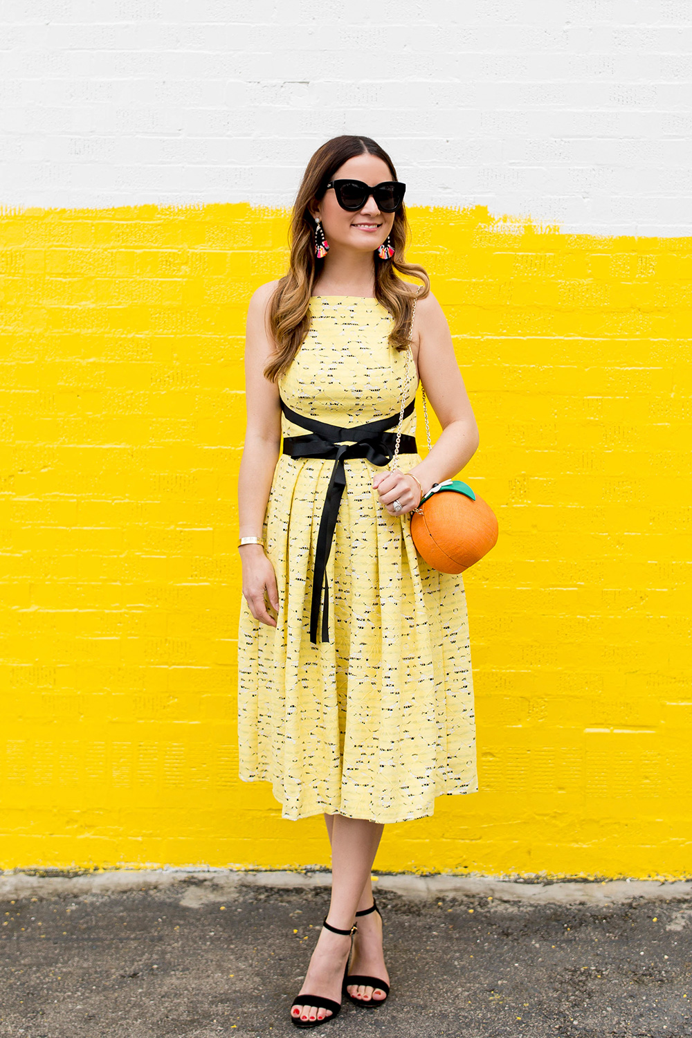 Yellow Lace Contrast Trim Dress