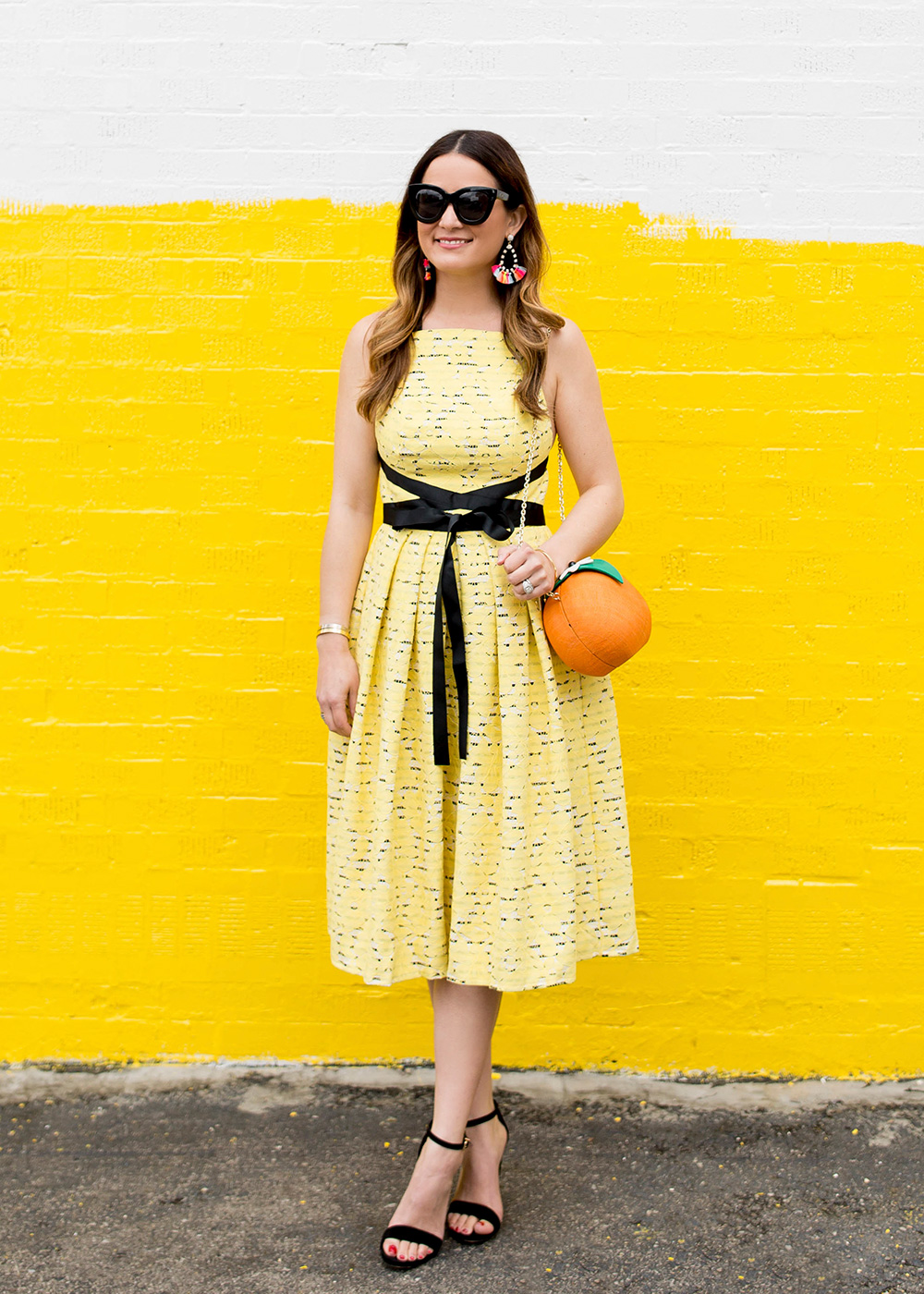 Yellow Lace Dress Black Trim