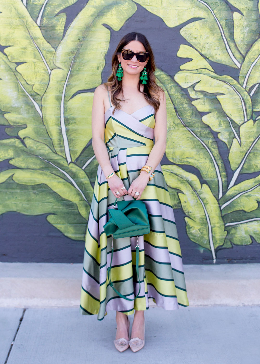 ASOS Green Stripe Satin Midi Dress