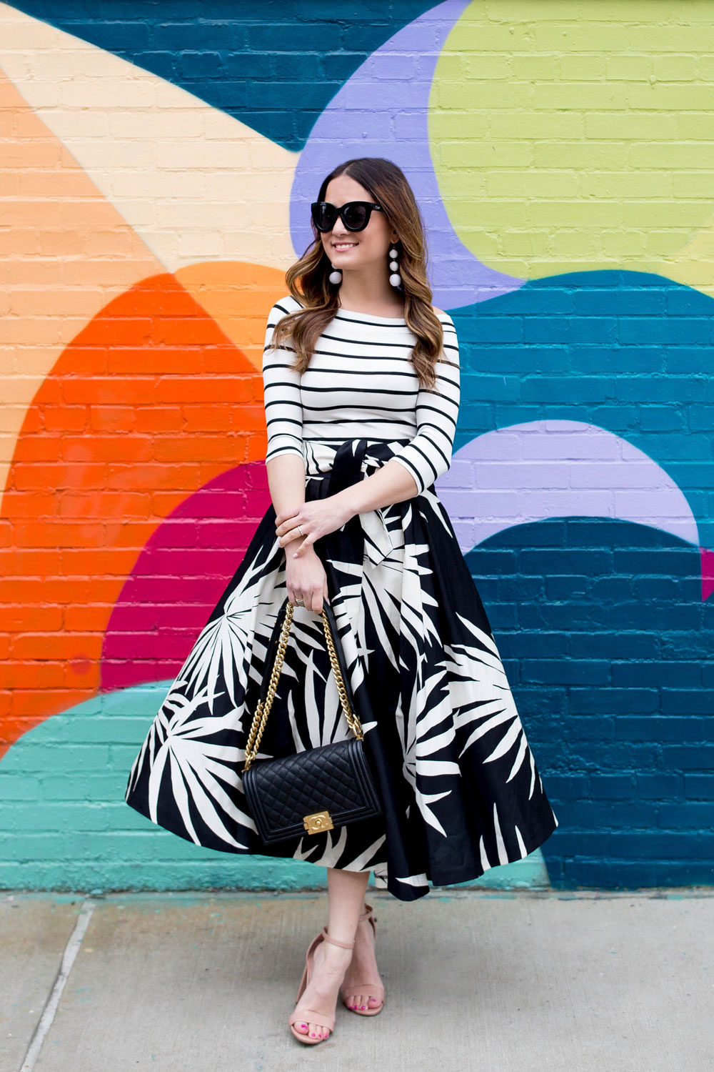 Black White Palm Print Skirt