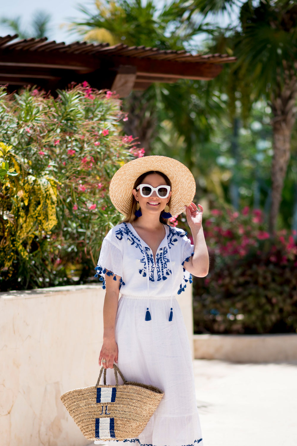 Blue White Tassel Trim Dress