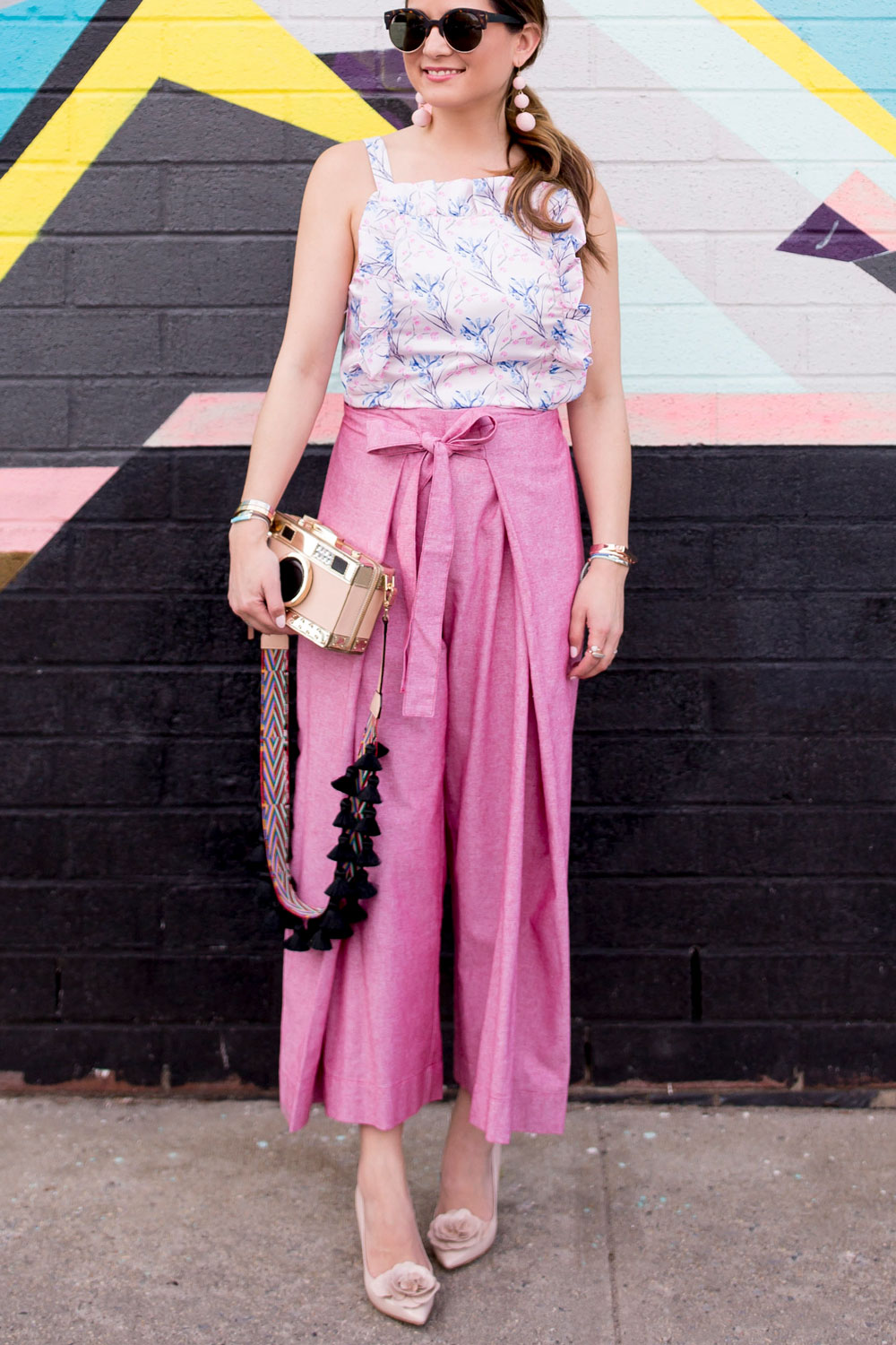 Blush Wide Leg Tie Waist Pants