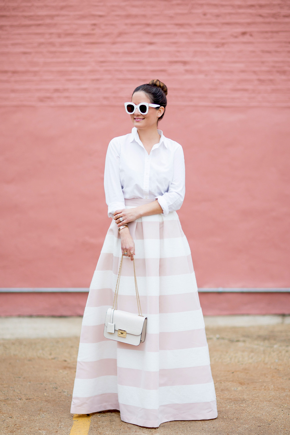 Eliza J Pink White Stripe Maxi Skirt