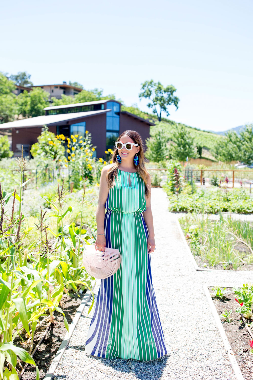 Green White Blue Stripe Maxi Dress