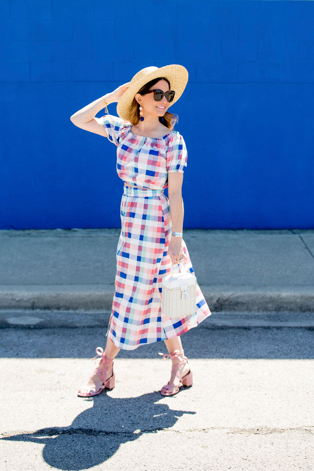 Gingham Off Shoulder Crop Top