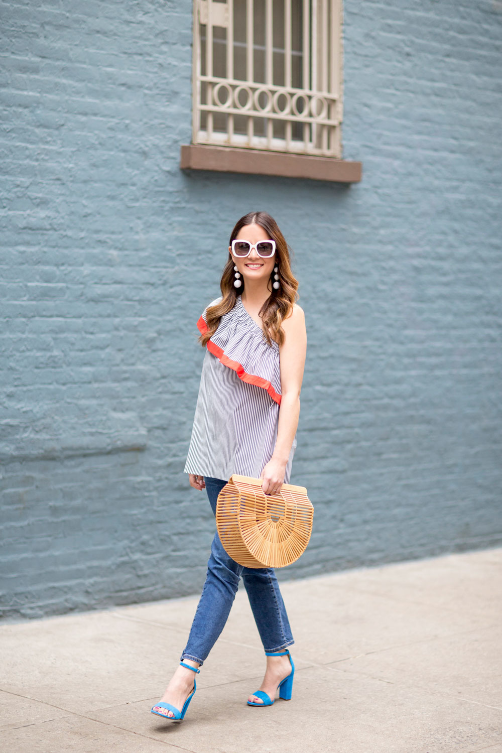 One Shoulder Stripe Ruffle Top