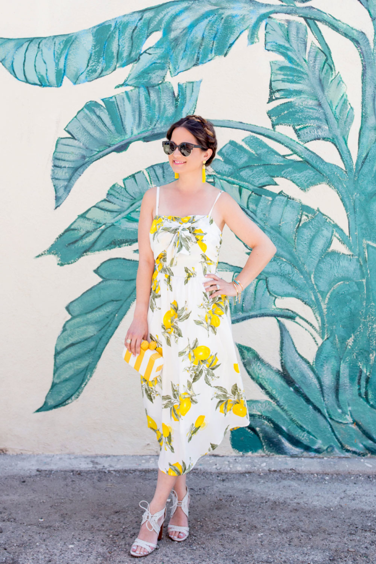 minty lemon printed tie strap maxi dress