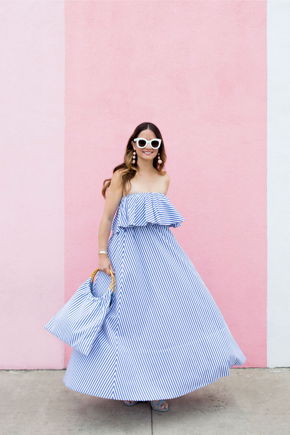 MDS Stripes Blue Ruffle Stripe Dress