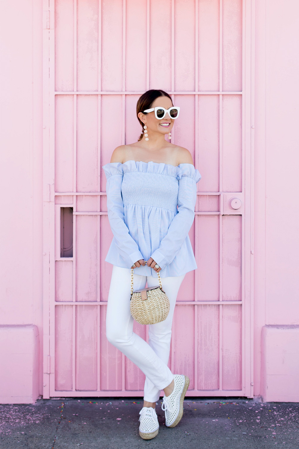 Ruffle Smocked Off Shoulder Top