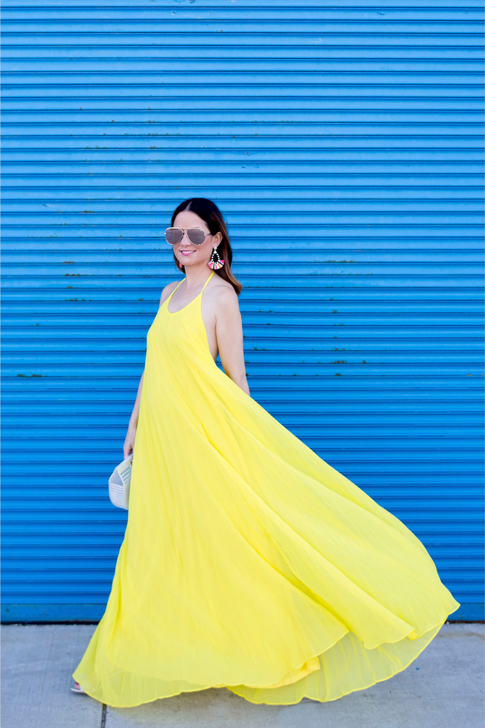 Yellow Pleated Maxi Dress