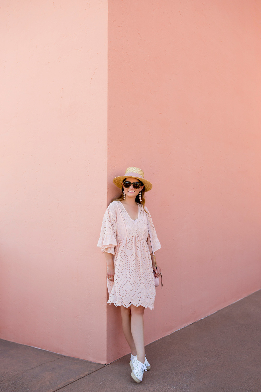 Anthropologie Pink Eyelet Swing Dress