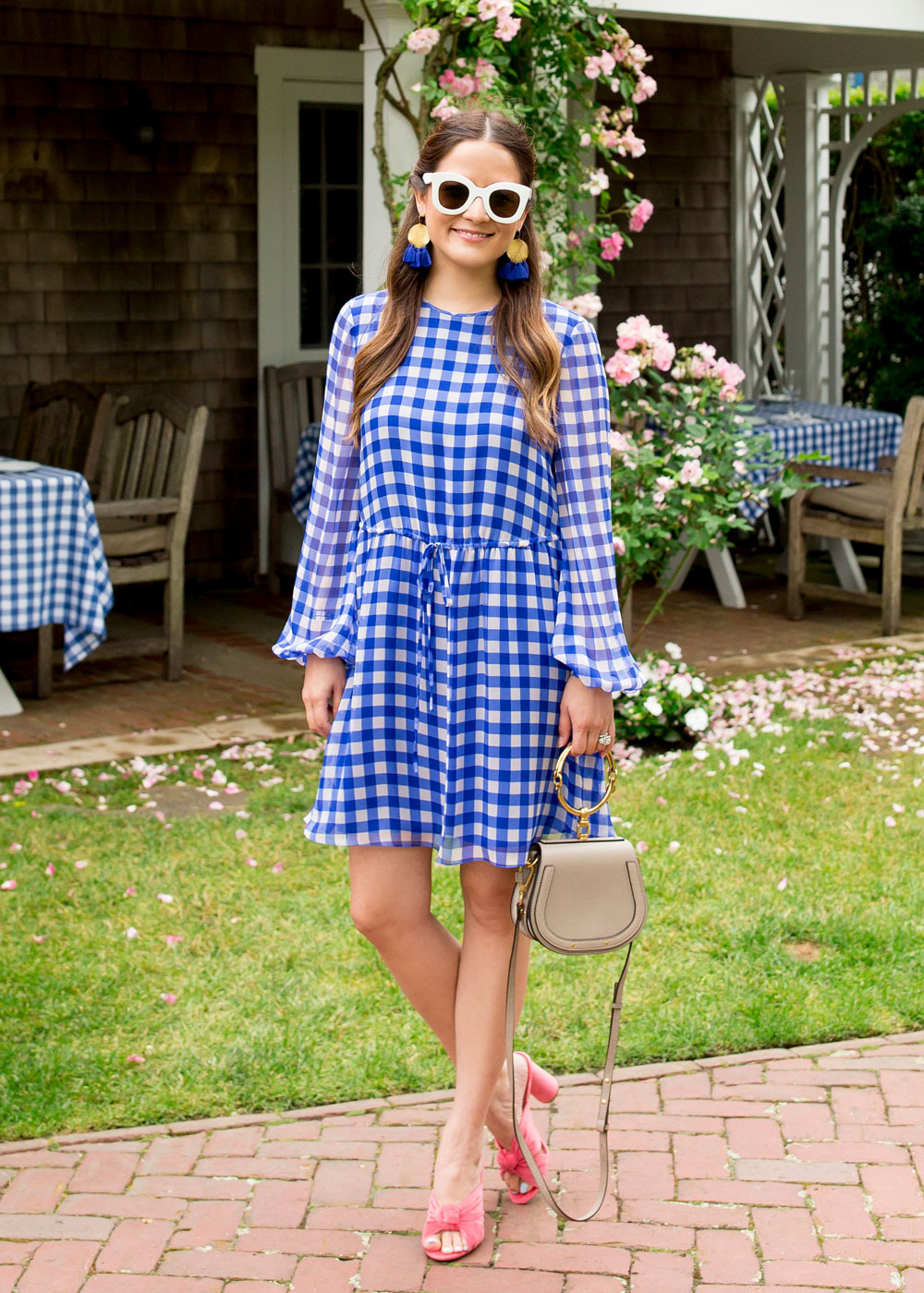 Blue Gingham Long Sleeve Dress