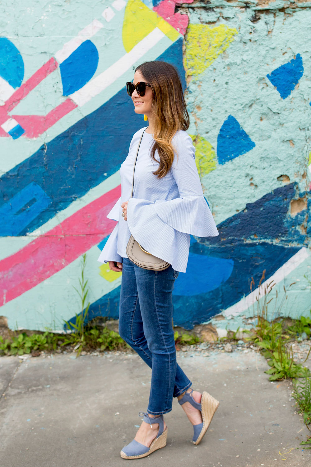 Blue Stripe Bell Sleeve Top