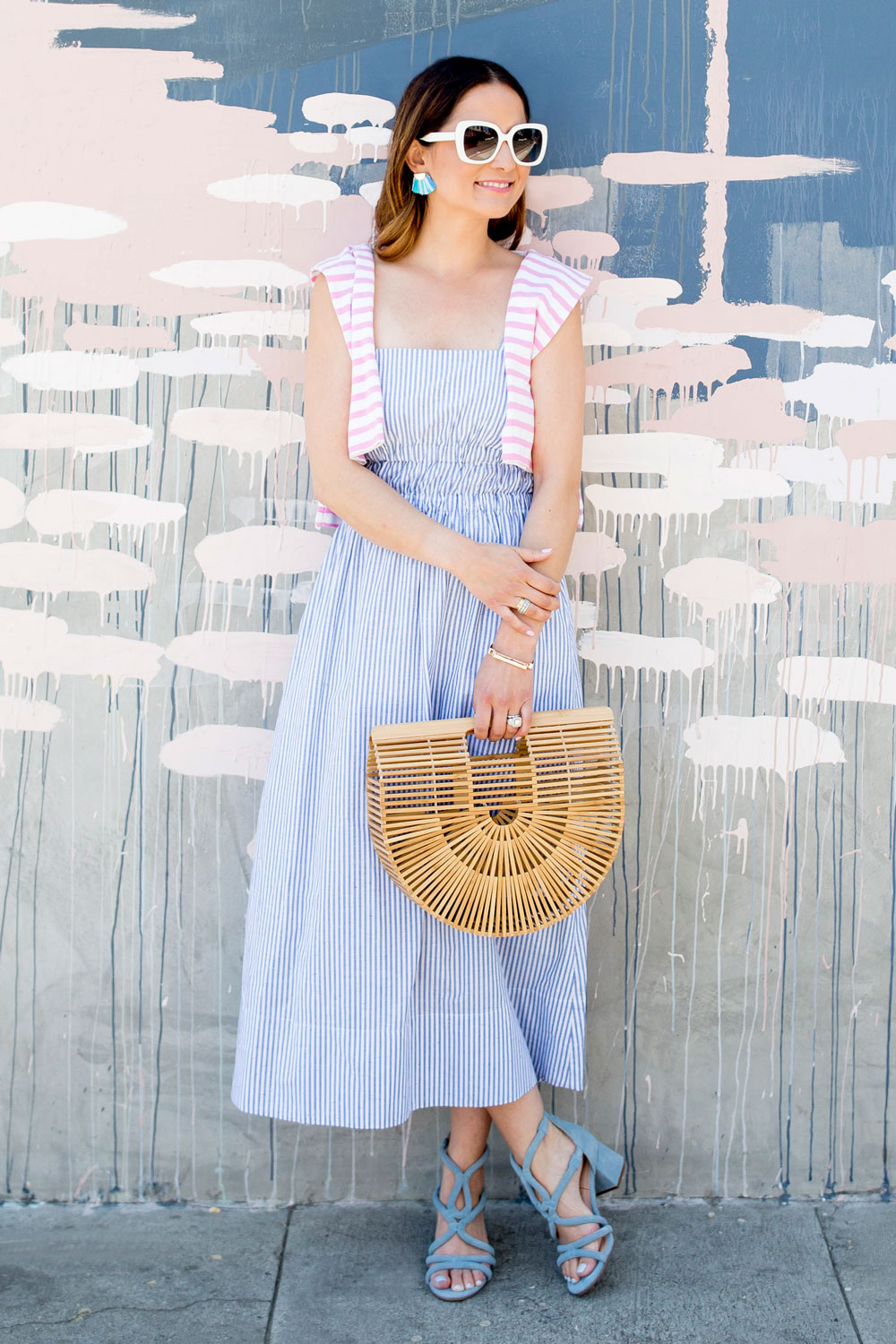 Club Monaco Blue Stripe Midi Dress