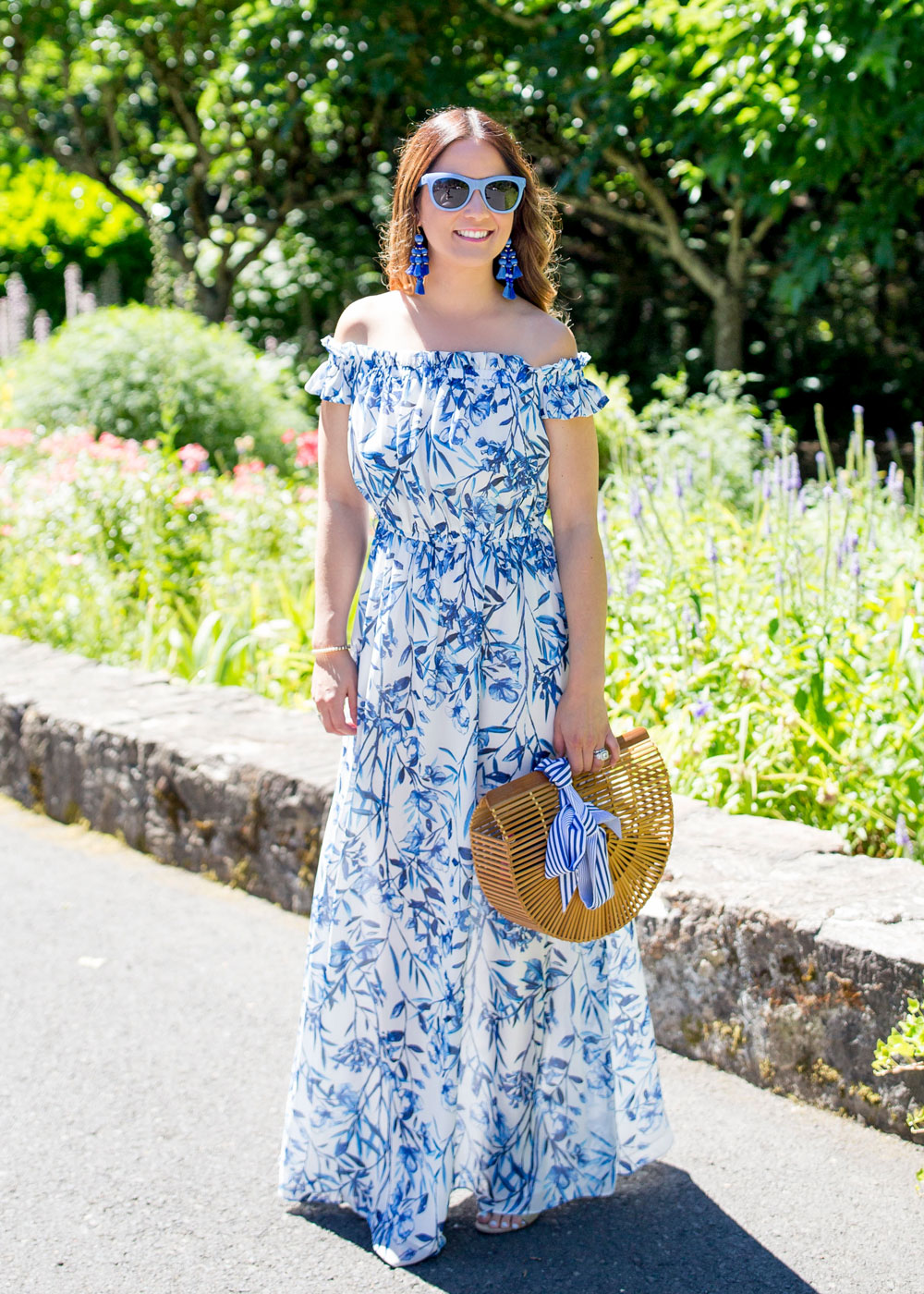 Eliza J Off Shoulder Blue Maxi Dress