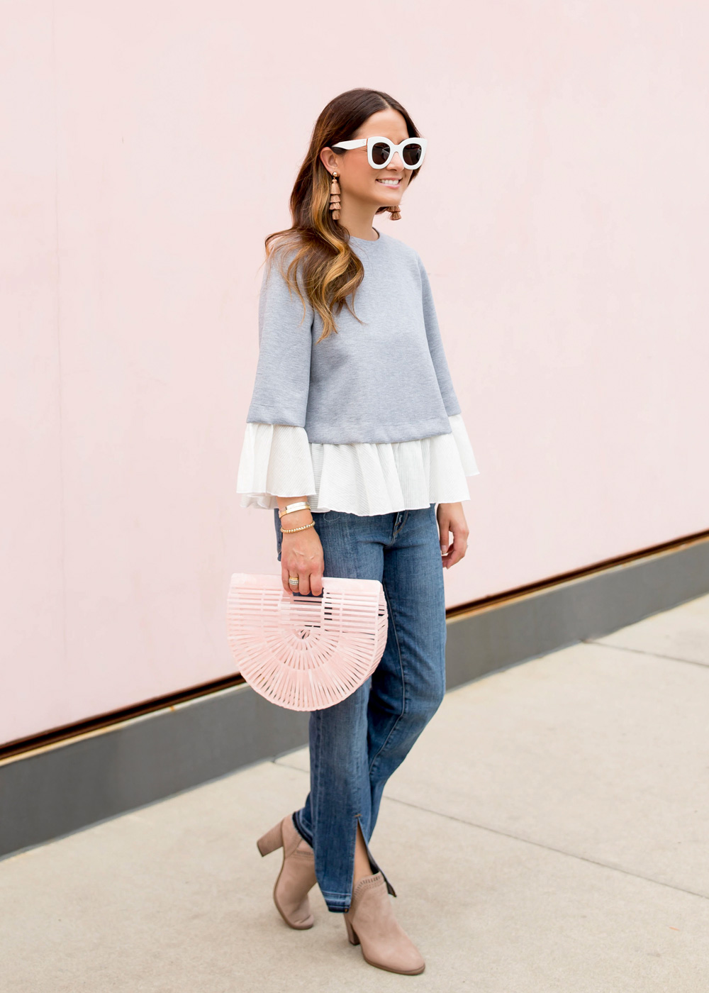 Grey Ruffle Hem Sweatshirt