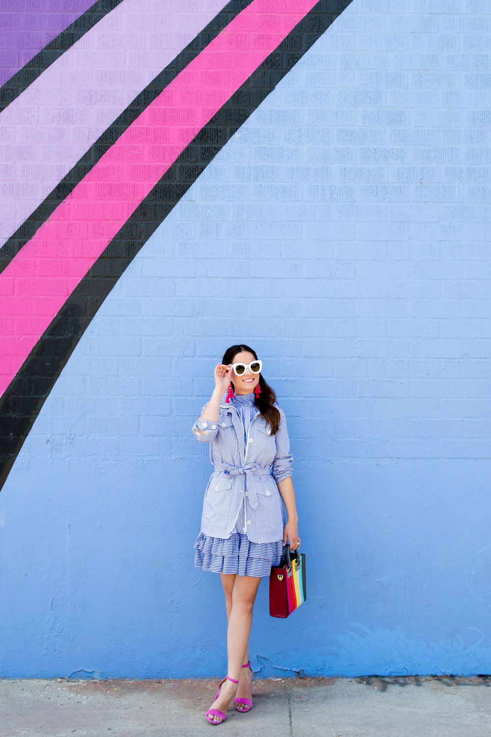 J Crew Blue Stripe Ruffle Skirt