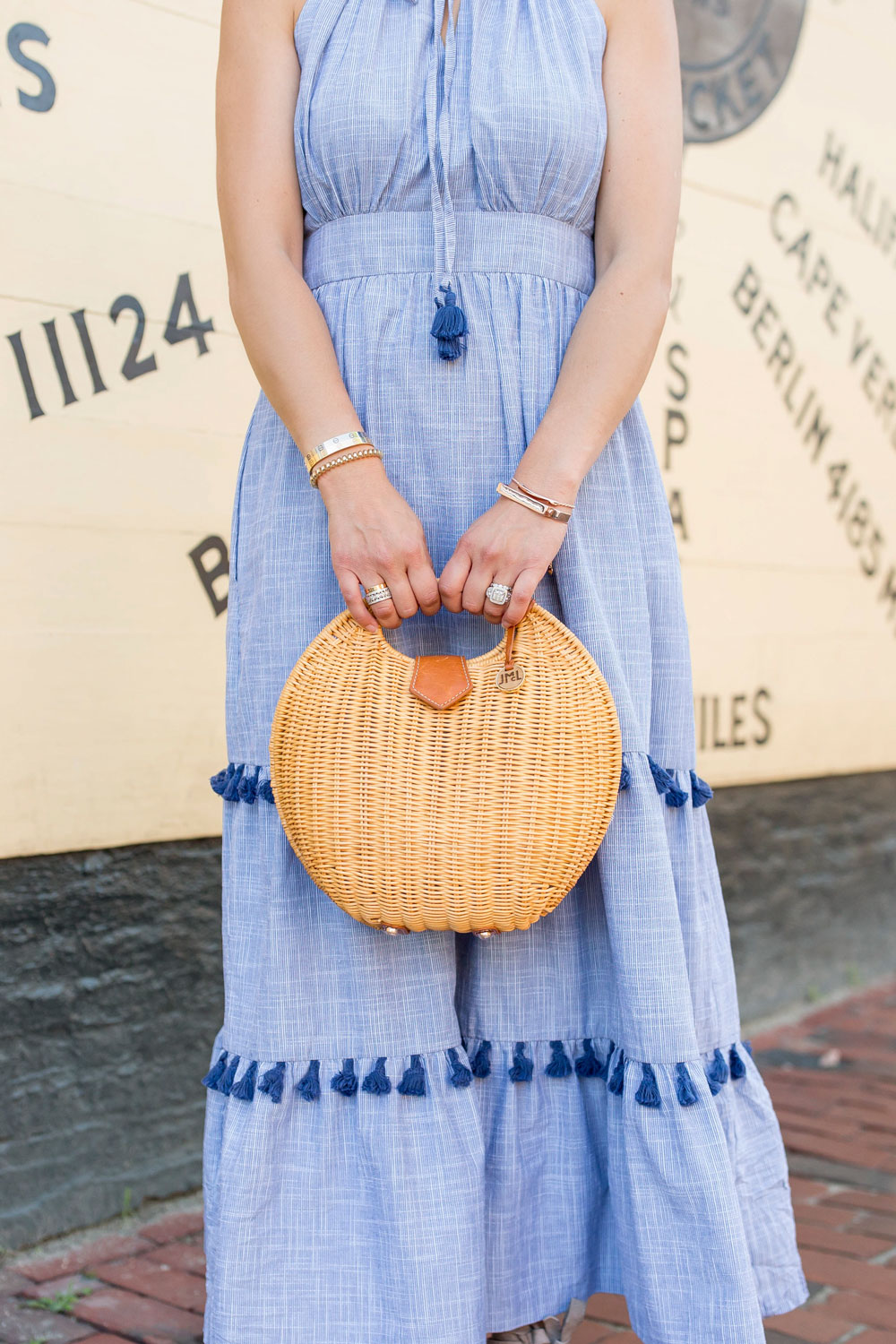 J McLaughlin Round Wicker Bag